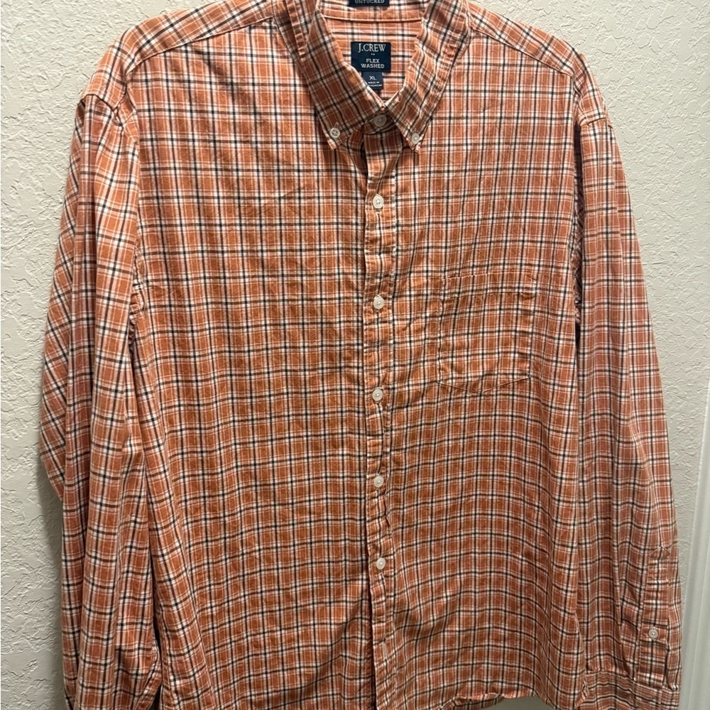 J. Crew Men's Casual Slim Untucked Orange Checkered Shirt size XL